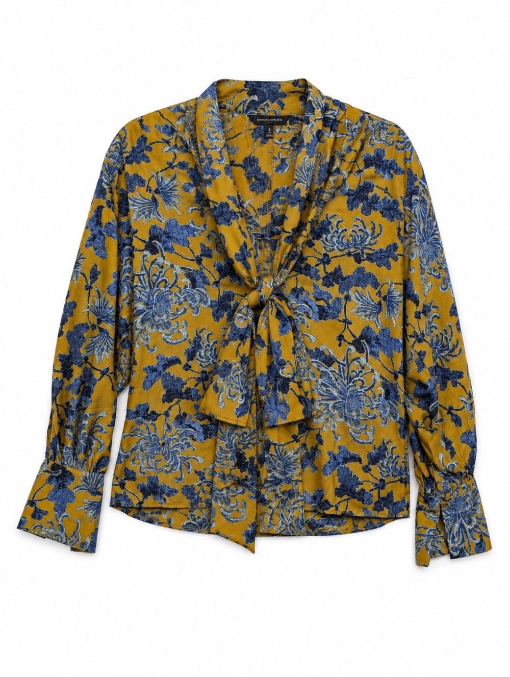 Banana Republic Women's Floral Tie-Neck Blouse - Yellow & Blue